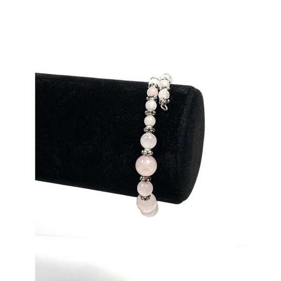 Rose Quartz Bracelet Beaded Memory Wire - Picture 5 of 6